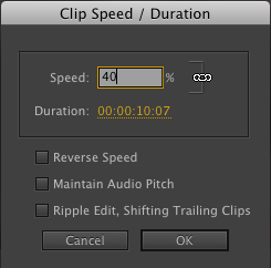 Premiere Pro Speed change to 40%