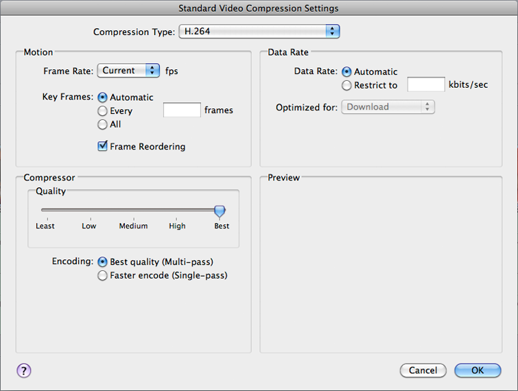 Set the Compression to H.264