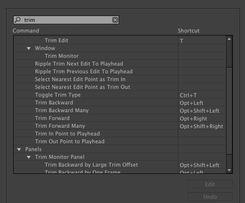Adobe Premiere keyboard shortcuts