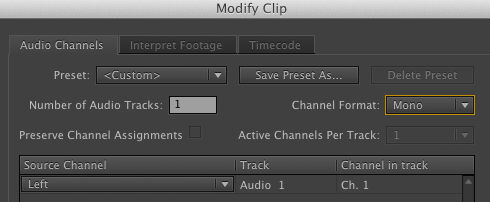 Modify Audio Channels Adobe Premiere Pro