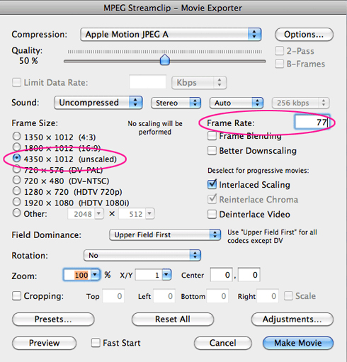MPEG Steamclip Custom Frame Size