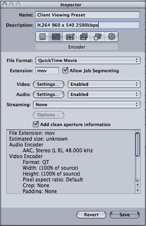 How to make presets in Apple Compressor