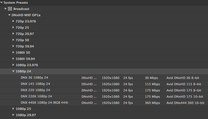 AVID DNxHD Output