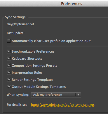 Sync Settings After Effects