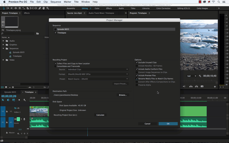 Archive Your Project With the Premiere Pro Project Manager: Destination Path and Disk Space