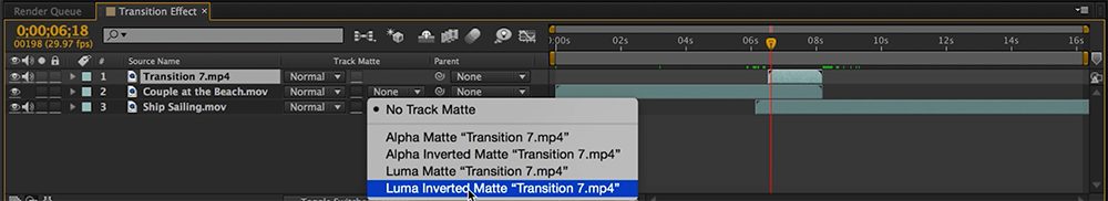 16 Free Circle Transitions for Video Editors: Step Three, Set the Luma Matte