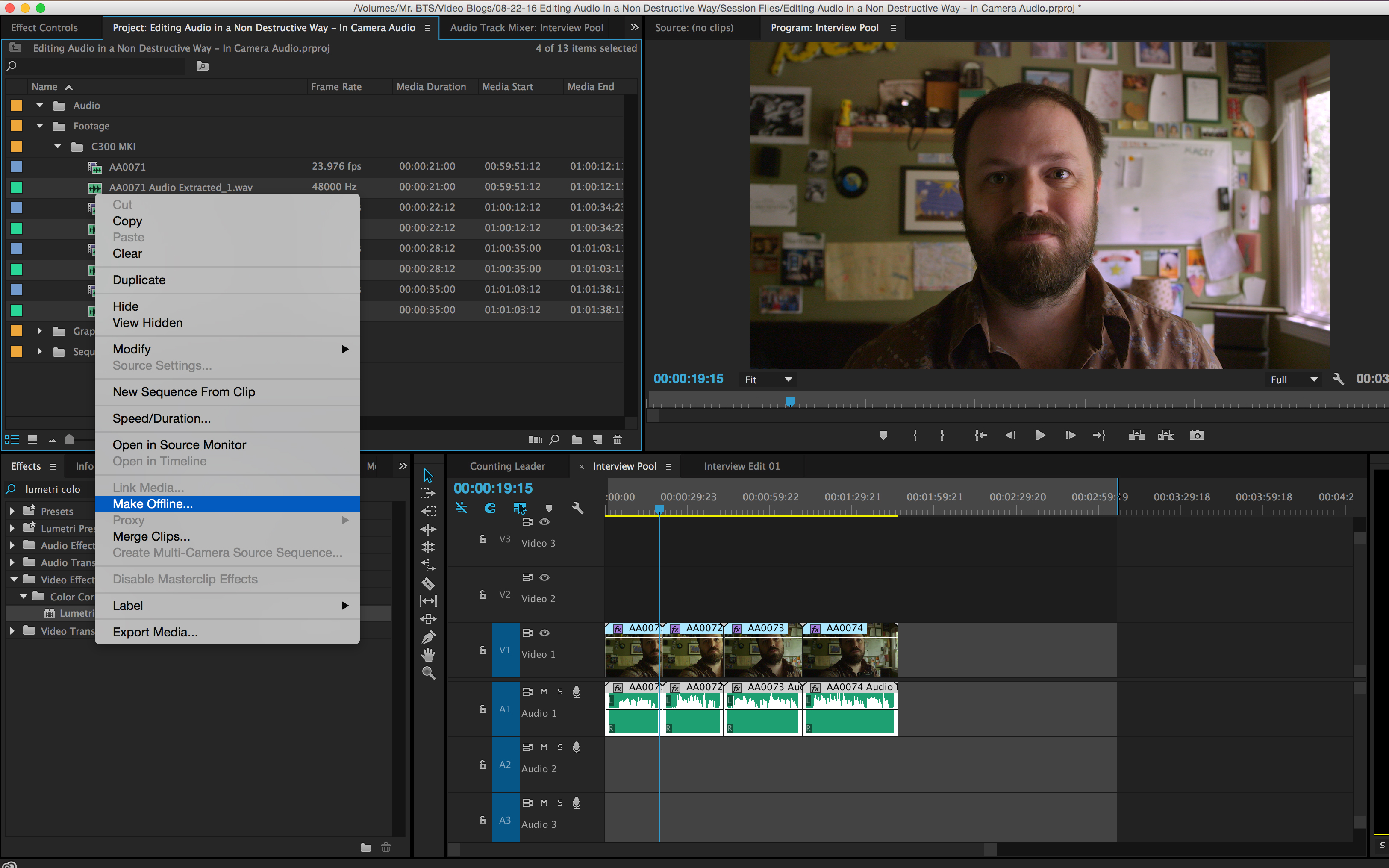 How to Simultaneously Edit Multiple Internal Camera Audio Files: Make Offline After Adobe Audition Editing