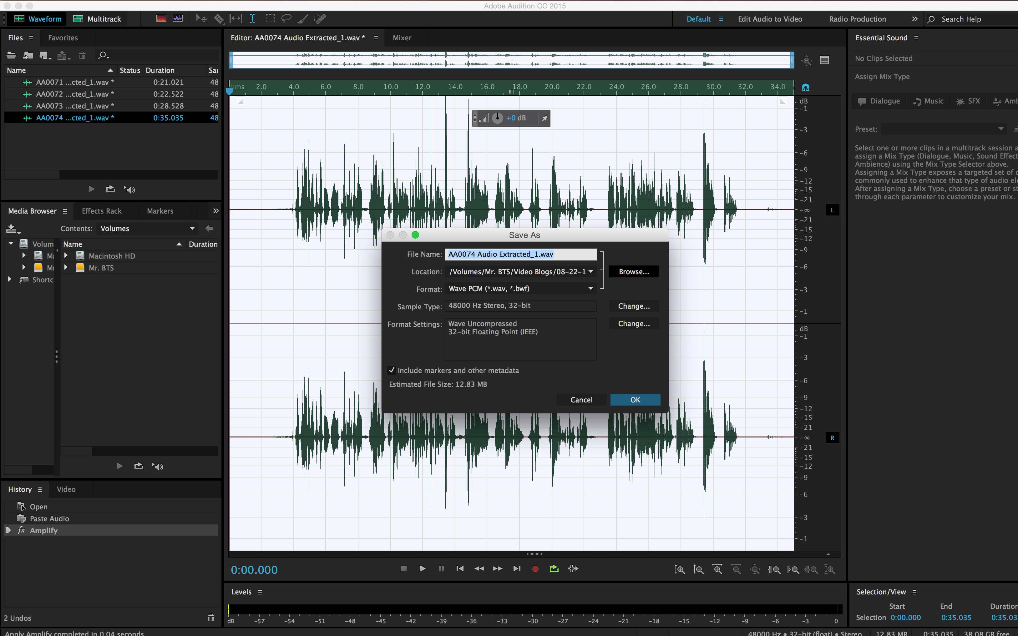 How to Simultaneously Edit Multiple Internal Camera Audio Files: Save As Audio Non Destructive