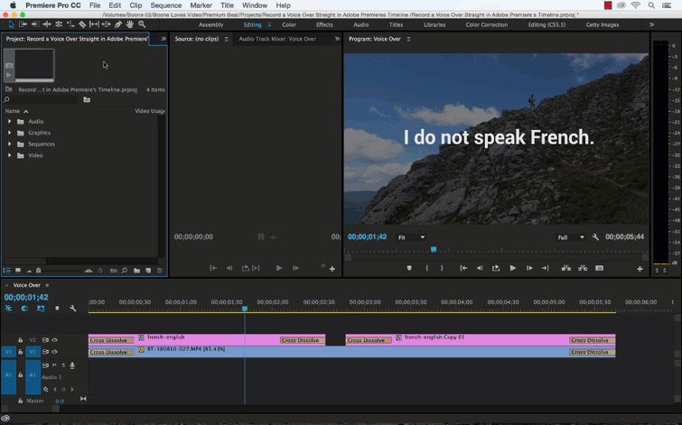 How to Record a Voice-Over Straight in Premiere Pro's Timeline: Select a file path