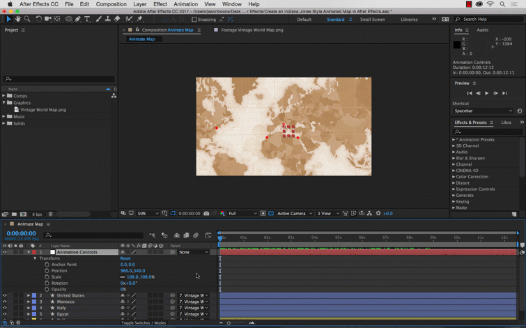 Create an Indiana Jones-Style Animated Map in After Effects — Animate the Map