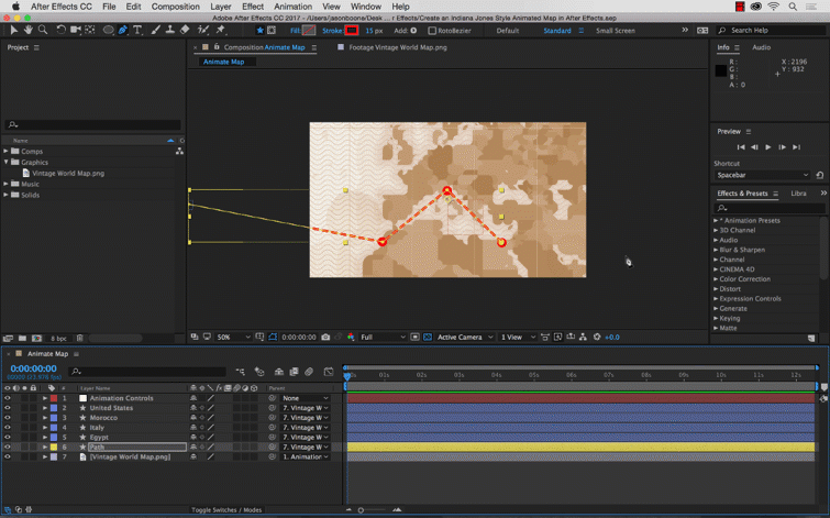 Create an Indiana Jones-Style Animated Map in After Effects — Animate the Path
