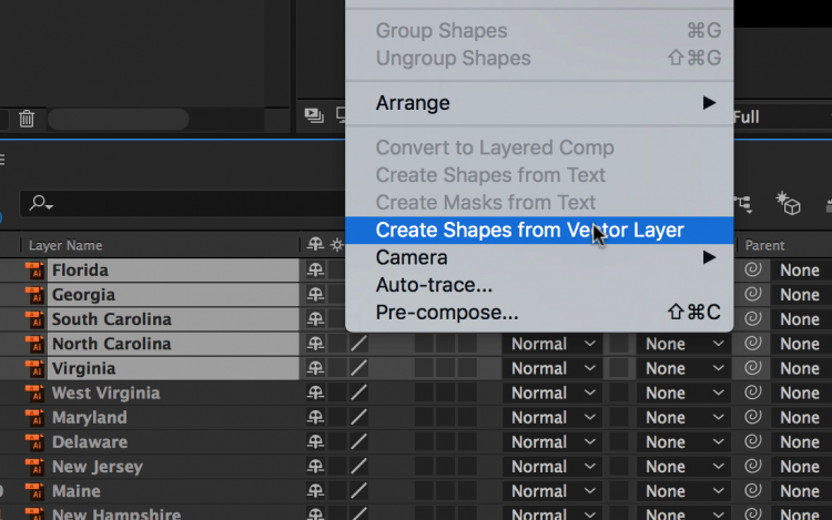 Working with Illustrator Files in Adobe After Effects — Create Shapes