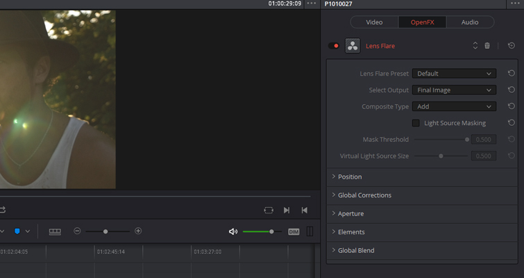 How to Create A Realistic Lens Flare In DaVinci Resolve — Effects Settings
