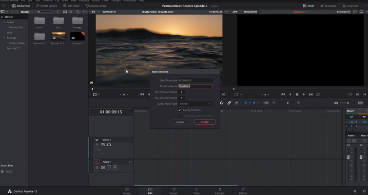DaVinci Resolve 15 Video Crash Course — The Edit Page — Creating a Timeline