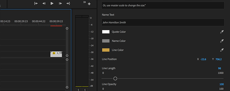 Screenshot of how to change colors, text, and various opacities in Premiere Pro