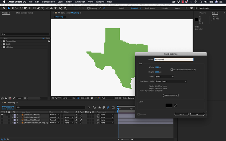 Video Tutorial: How to Morph Graphics Using Adobe After Effects — New Solid Layer