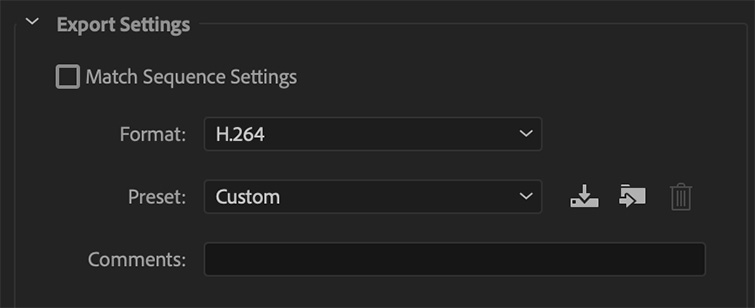 Screenshot of Match Sequence Settings in Premiere Pro