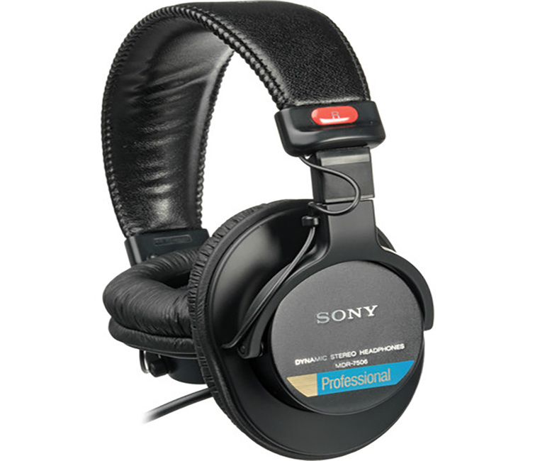 Closeup of Sony's MDR-7506 headphones