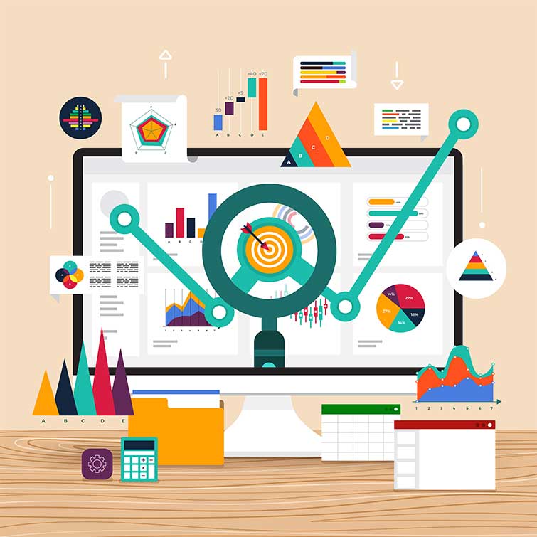 Vector illustration of graph and chart marketing growth