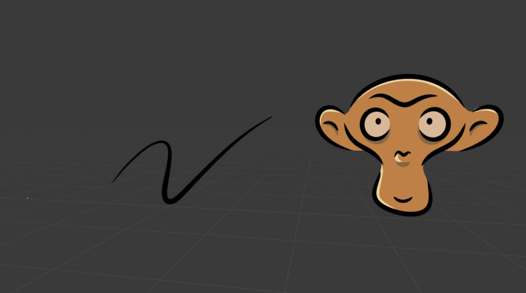 Example of Blender's Grease Pencil drawing of a cartoon monkey's head