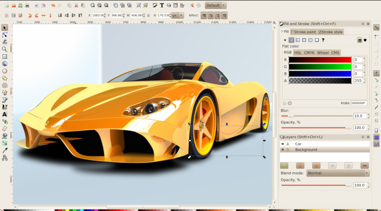 Example of Inkscape animator with image of yellow racecar