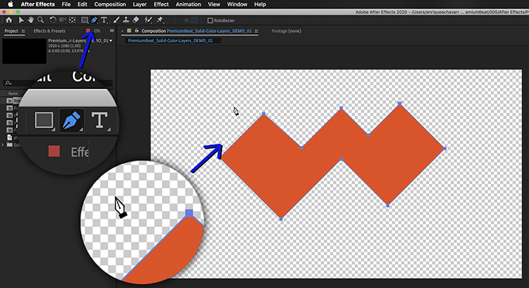 Create vector shapes directly onto Solid Color Layers with the Pen Tool.