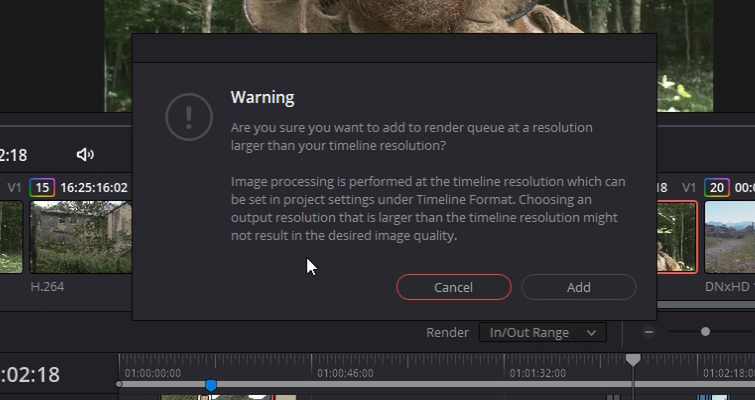 Screenshot of resolution warning