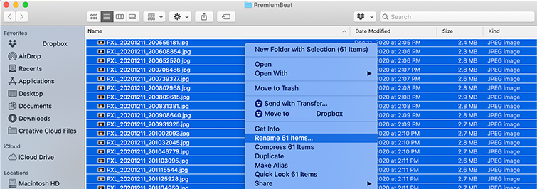 Create a Video Time-lapse from an Image Sequence in Premiere Pro - Rename Files on Mac