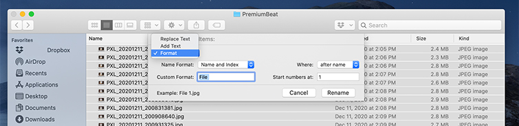 Create a Video Time-lapse from an Image Sequence in Premiere Pro - Rename Format