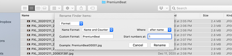 Create a Video Time-lapse from an Image Sequence in Premiere Pro - Rename Format Name and Counter