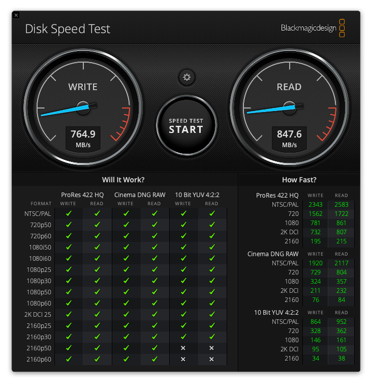 Screenshot of the disk speed test on a MacBook Air