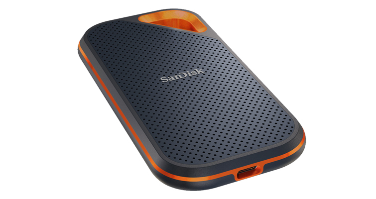 The SanDisk Extreme Portable SSD V2 on a white background