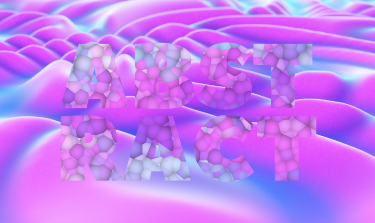 The word "abstract" with a stained-glass look on a purple and blue wavy background