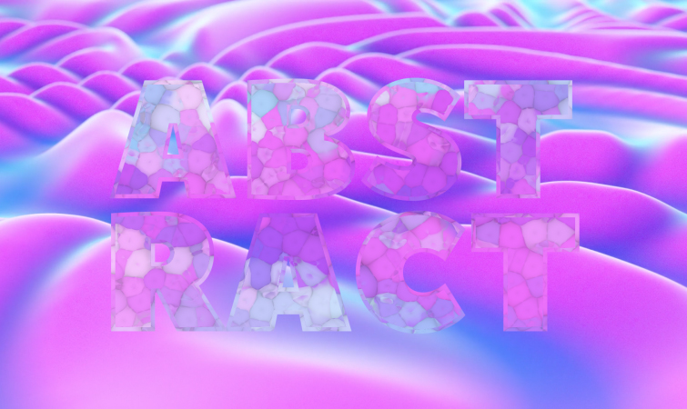 The word "abstract" with a stained-glass look on a purple and blue wavy background