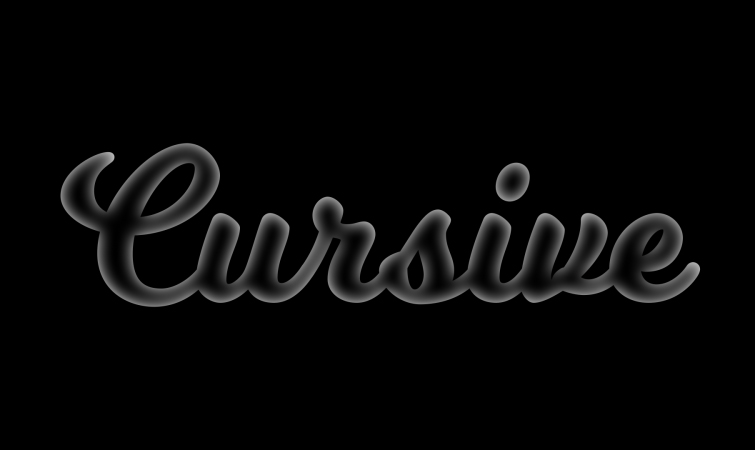 The word "Cursive" with inner shadows on the text placed on a black background