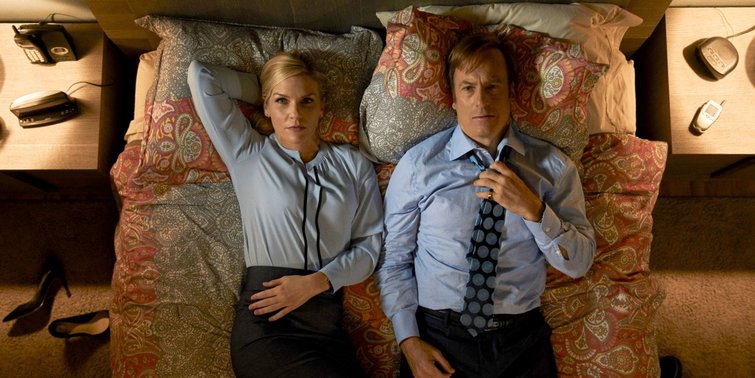 Characters Kim Wexler and Jimmy McGill in a scene from the TV show Better Call Saul