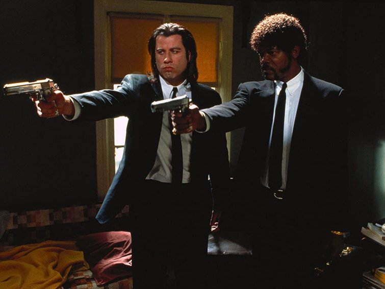 John Travolta and Samuel L. Jackson in a scene from the movie Pulp Fiction