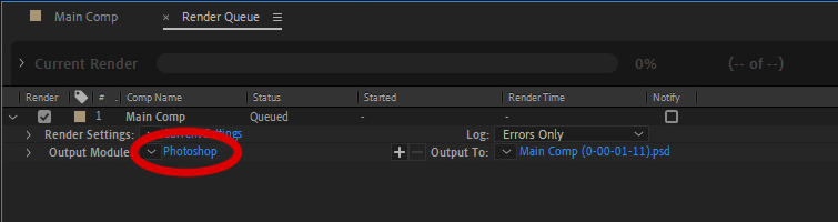 Screenshot of how to add to Render Queue