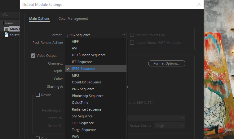 Screenshot of how to select image settings