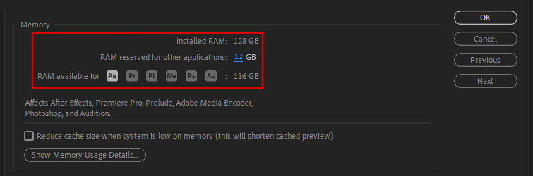 Screenshot of how to set your RAM Reserved for Other Applications value