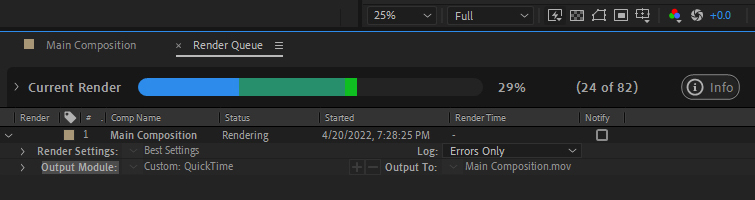 Screenshot of rendering in After Effects