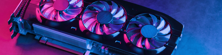 Image of a Graphics Card reflecting neon pinks and blues