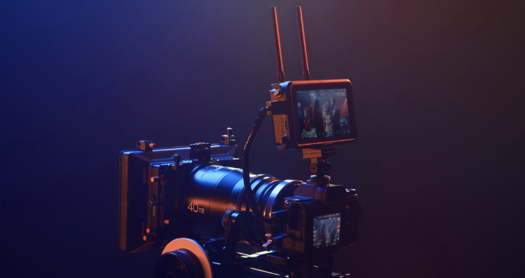 ATOMOS recorder and monitor reflecting neon lights