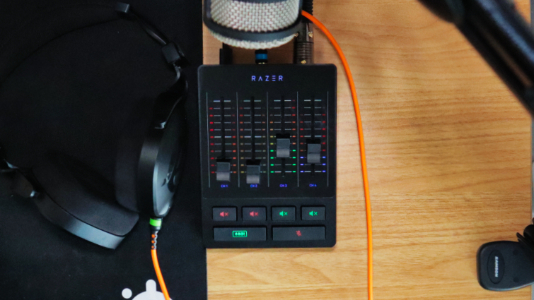 Screenshot of Razer Audio Mixer on a desk