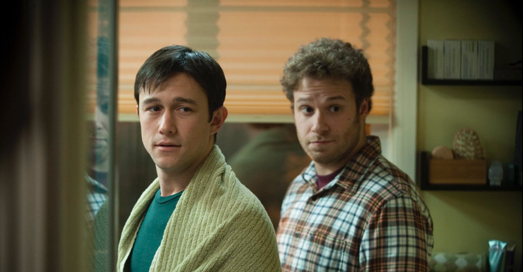 Actors Joseph Gordon Levitt and Seth Rogen in the movie 50/50