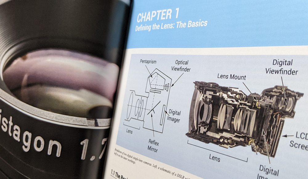 Closeup photo of a page from The Cine Lens Manual Showing a Cutaway View if a Cinema Camera's Internal Elements