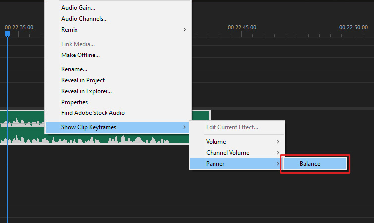 Screenshot of how to adjust audio balance