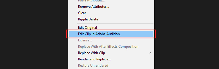 Screenshot of selecting Edit Clip in Adobe Audition