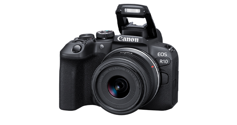 The Canon R10 with built-in flash