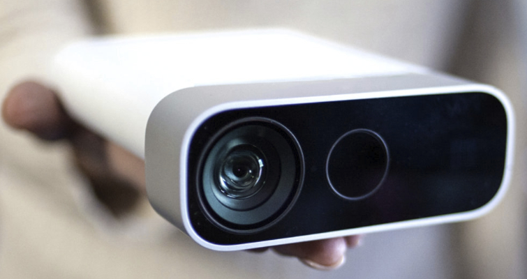 Closeup of Microsoft's Azure Kinect's depth camera